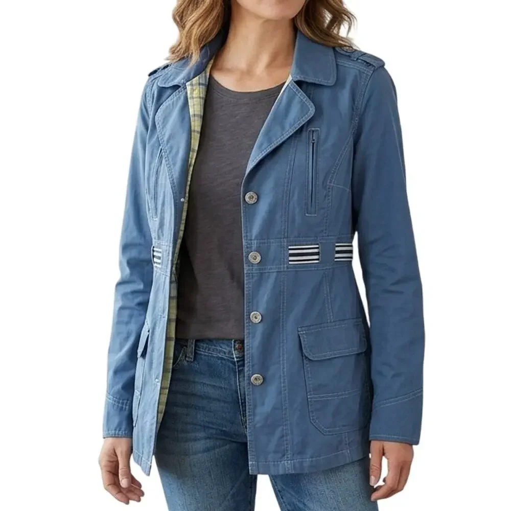 Free People Jacket Trench Coat Size 2 Steel Blue Chore Utility Farmcore Country